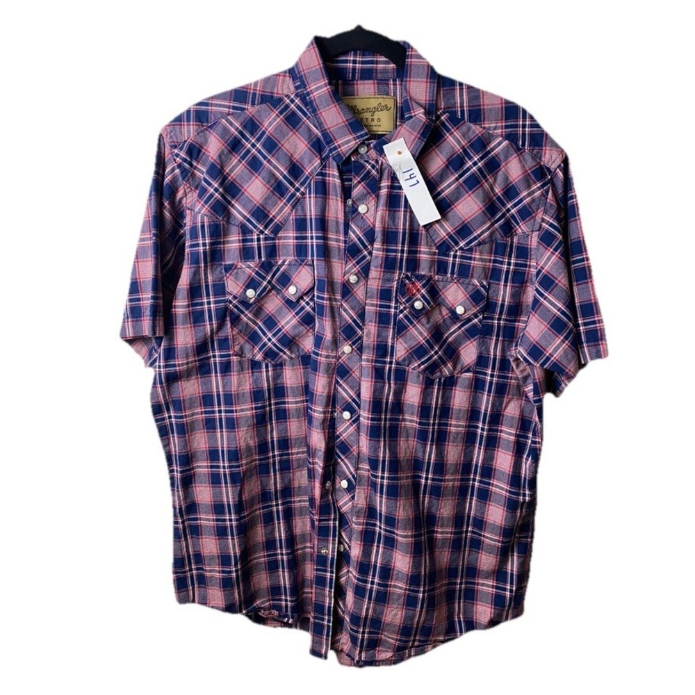 Wrangler Vintage Mens Retro Western Pearl Snap XL Short Sleeve Checkered